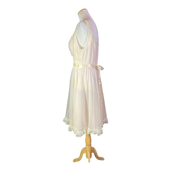 Vintage 1950s Vanity Fair Nightgown Layered Pale Pink Lace Sleeveless *Flaw - Picture 10 of 13